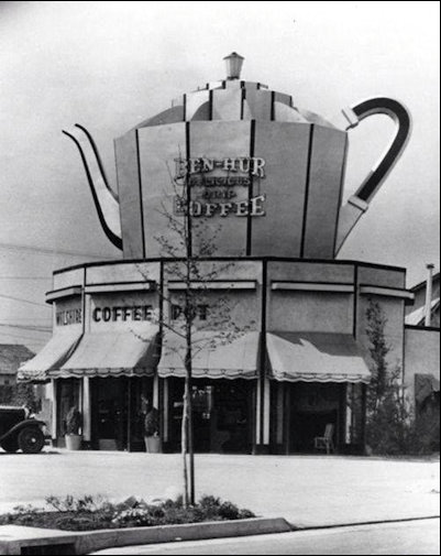 Coffee Pot programmatic-style building right view